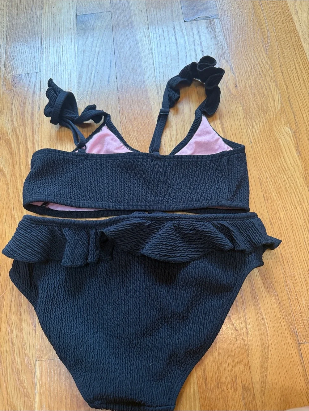 Hurley Black One-Piece Swimsuit with Pink Lining and Ruffle
